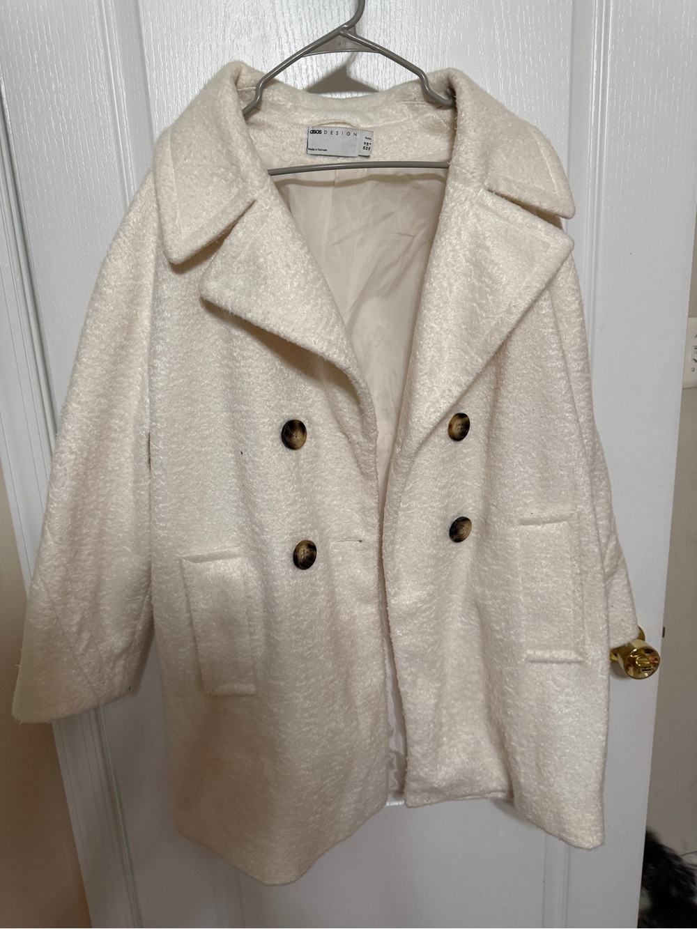 ASOS Wool-Blend Double-Breasted Cream Coat - 6 petite